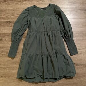 Pomander Place Dress Womens XS Green Ceci Relaxed Tiered Ruffle Mini